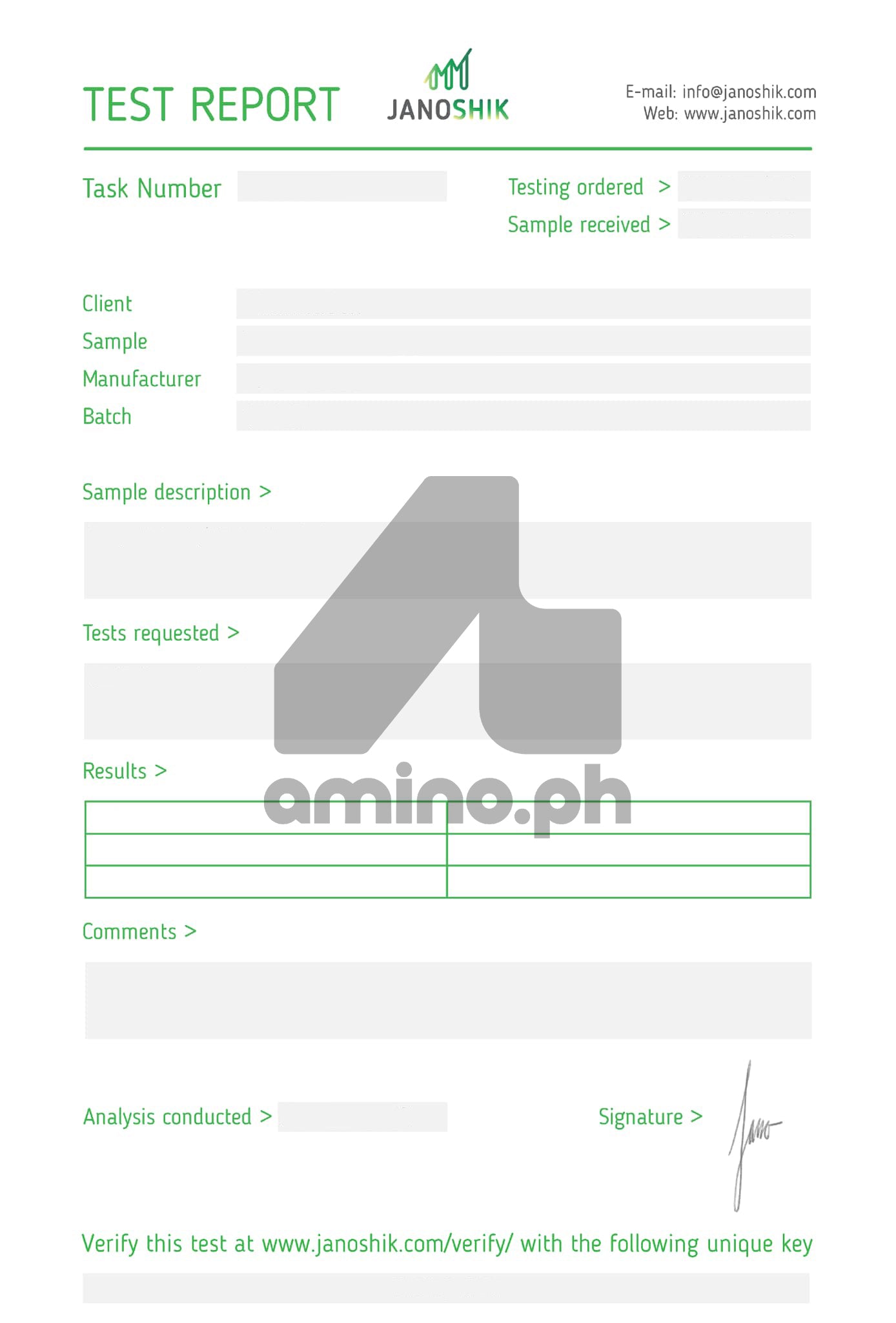 Independent certificate of analysis